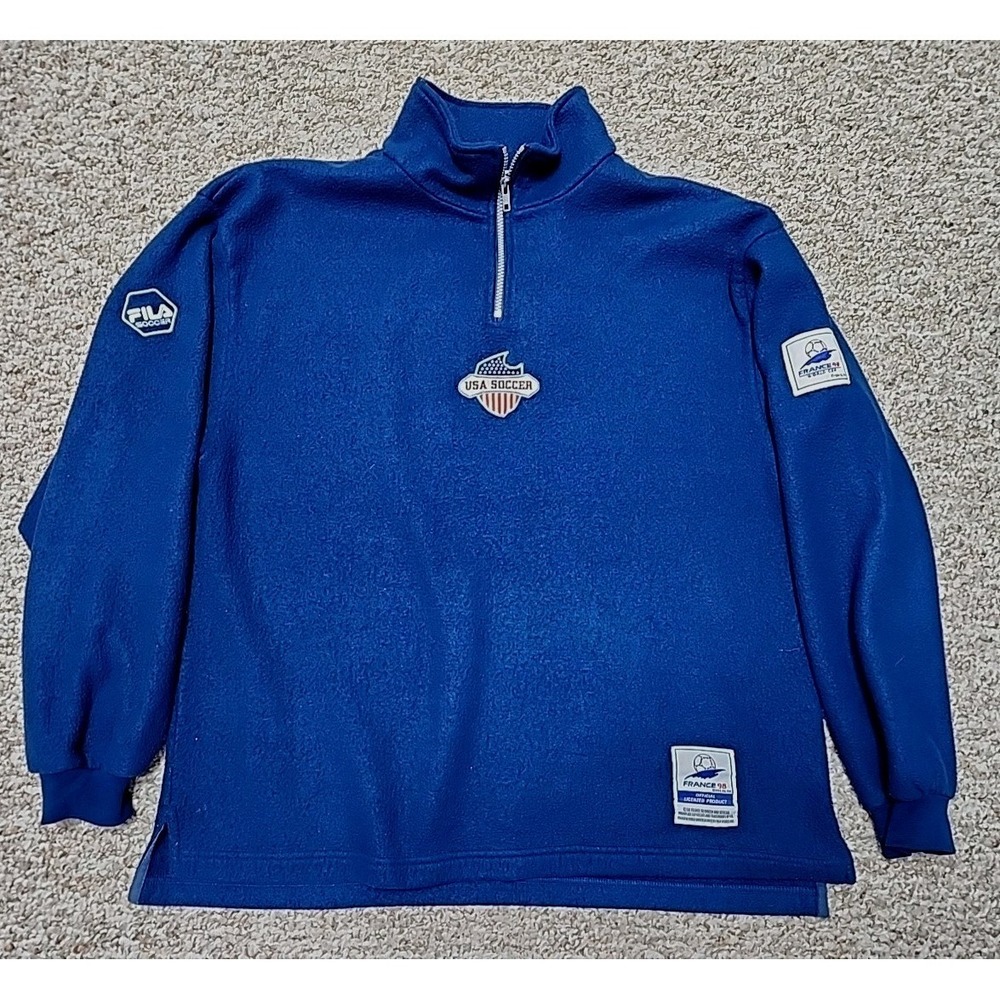 Vintage Fila World Cup France 1998 1/4 Zip Jacket‎ Fleece USA Soccer Large Navy